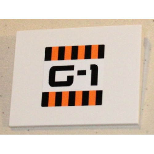 Деталь LEGO 4515pb045 Slope 10 6 x 8 with Orange and Black Stripes and 'G-1' Pattern (Sticker) - Set 5985