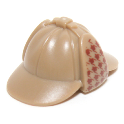 Деталь LEGO 95319pb01 Minifigure, Headgear Hat, Deerstalker with Dark Red Houndstooth Check on Ear Flaps Pattern