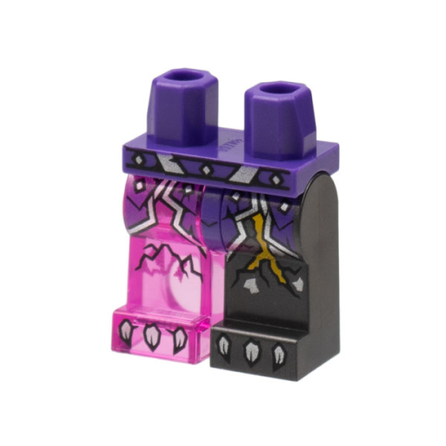 Деталь LEGO 970d52pb01 Hips and 1 Pearl Dark Gray Left Leg, 1 Trans-Dark Pink Right Leg with Dark Purple Armor, Yellow Crack Pattern
