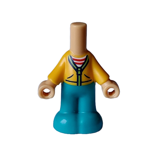 Деталь LEGO bb1357pb018 Micro Doll, Body with Molded Bright Light Orange Top and Dark Turquoise Pants and Printed Jacket with Pockets and Lime Zipper over White Shirt with Red Stripes Pattern