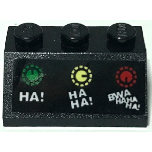 Деталь LEGO 3038pb15 Slope 45 2 x 3 with Green, Bright Light Yellow, and Red Dials and 'HA!', 'HA HA!' and 'BWA HAHA HA!' Pattern (Sticker) - Set 70922