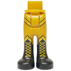 Mini Doll Hips and Trousers with Back Pockets with Molded Black Boots and Printed Gold Stripes and Laces Pattern - Thick Hinge
