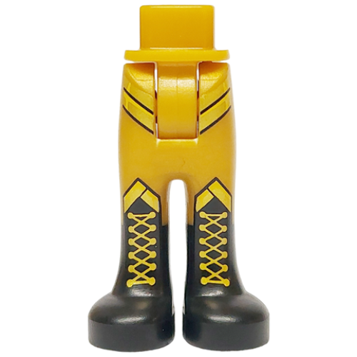 Деталь LEGO 92253c00pb67 Mini Doll Hips and Trousers with Back Pockets with Molded Black Boots and Printed Gold Stripes and Laces Pattern - Thick Hinge