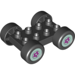 Duplo Car Base 2 x 4 with Black Tires and Light Aqua Hub with Flower Wheels Pattern (88760 / 88762c01pb07) Duplo Car Base 2 x 4 with Black Tires and Light Aqua Hub with Flower Wheels Pattern (88760 / 88762c01pb07)