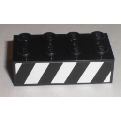 Brick 2 x 4 with Black and White Danger Stripes Pattern Model Left Side (Sticker) - Set 8211