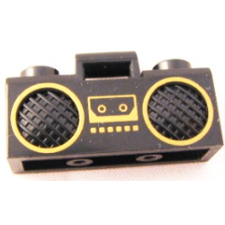 Minifigure, Utensil Radio Boom Box with Bar Handle with Gold Cassette Player, Buttons and Rimmed Speakers Pattern