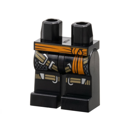 Деталь LEGO 970c00pb1619 Hips and Legs with Orange Sash, Tan Harness and Knee Straps and Silver Trim Pattern