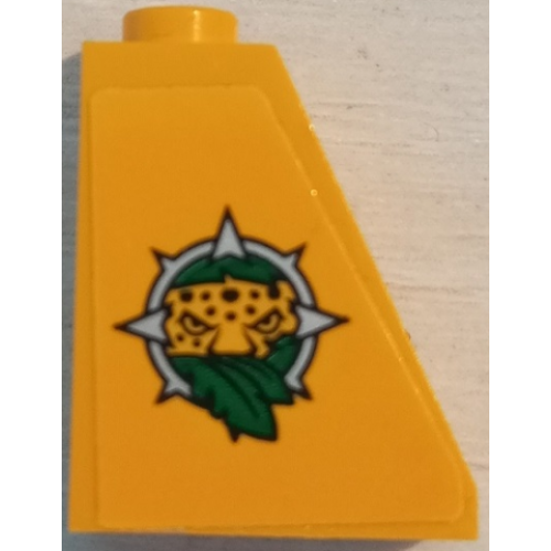 Деталь LEGO 60481pb017L Slope 65 2 x 1 x 2 with Leopard Head and Leaves Jungle Explorers Logo Pattern Model Left Side (Sticker) - Set 60162