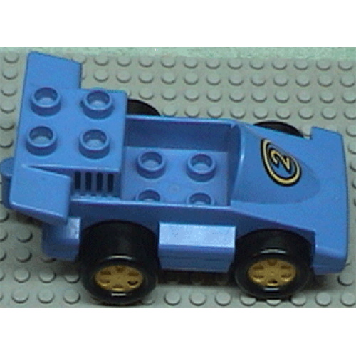 Деталь LEGO 2217c01pb01 Duplo Car Formula One with Blue Base with Yellow Number 2 Pattern