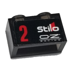 Brick 1 x 2 without Bottom Tube with White 'Stilo', 'OZ RACING' and Red Number 2 Pattern Model Left Side (Sticker) - Set 75885