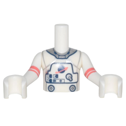 Torso Mini Doll Boy Spacesuit with Silver Collar, Buttons, and Classic Space Logo Pattern, White Arms with Hands with Coral Stripes