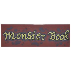 Tile 2 x 6 with Dark Brown Spots and Splatters and Gold Script 'Monster Book' Pattern