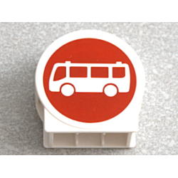Duplo, Brick 1 x 2 x 2 Round Top with White Bus on Red Background Pattern Duplo, Brick 1 x 2 x 2 Round Top with White Bus on Red Background Pattern
