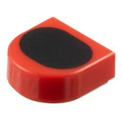 Tile, Round 1 x 1 Half Circle Extended with Black Oval Pattern - Red Tile, Round 1 x 1 Half Circle Extended with Black Oval Pattern - Red