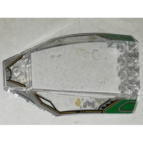 Деталь LEGO 45705pb028 Windscreen 10 x 6 x 2 Curved with Dark Bluish Gray and Green Border Pattern (Stickers) - Set 70641