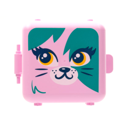 Container, Box 3 x 8 x 6 2/3 Half Front with Cat Face with Dark Turquoise Splotches Pattern