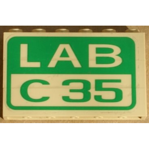 Деталь LEGO BA012pb07 Stickered Assembly 6 x 1 x 3 with 'LAB C35' Pattern (Sticker) - Set 4851 - 3 Brick 1 x 6