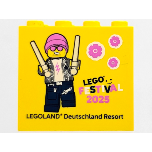 Деталь LEGO 30144pb465 Brick 2 x 4 x 3 with LEGO FESTIVAL 2025 LEGOLAND Deutschland Resort and Drummer Minifigure Pattern
