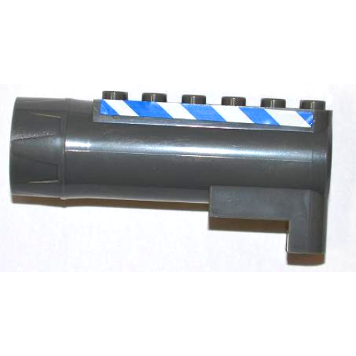 Деталь LEGO 87944pb02 Air Blast Launcher Receiver (Racers) with Blue and White Danger Stripes Pattern on Both Sides (Stickers) - Set 7970