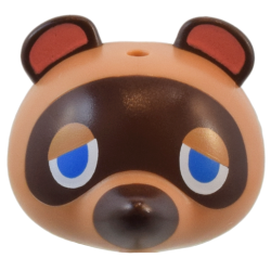 Minifigure, Head, Modified Raccoon with Molded Dark Brown Face, Ears, and Nose and Printed Coral Auricles and Blue Eyes Pattern