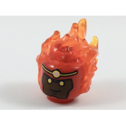 Minifigure, Head, Modified with Molded Trans-Orange Flaming Hair and Printed Reddish Brown Face, Yellow Eyes and Headband Pattern (Firestorm) Minifigure, Head, Modified with Molded Trans-Orange Flaming Hair and Printed Reddish Brown Face, Yellow Eyes and Headband Pattern (Firestorm)