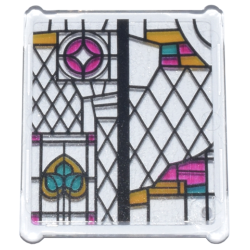 Glass for Window 1 x 3 x 3 Flat Front with Black, Bright Light Orange, Dark Turquoise, and Magenta Stained Glass Pattern 3 (Sticker) - Set 76437