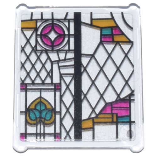 Деталь LEGO 51266pb011 Glass for Window 1 x 3 x 3 Flat Front with Black, Bright Light Orange, Dark Turquoise, and Magenta Stained Glass Pattern 3 (Sticker) - Set 76437