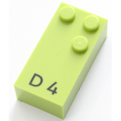 Brick, Braille 2 x 4 with 3 Studs with Black Capital Letter D / Number 4 Pattern (dots-145 ⠙)