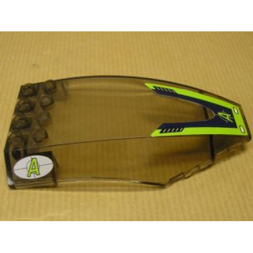 Деталь LEGO 45705pb008 Windscreen 10 x 6 x 2 Curved with Dark Blue and Lime Border and Agents Logo Pattern (Sticker) - Set 8633