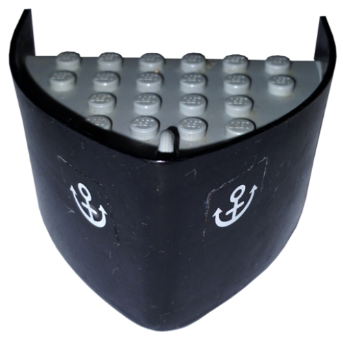 Деталь LEGO x145c01pb02 Boat, Hull Smooth Bow 5 x 6 x 3 1/3 with Light Gray Deck with White Anchor Pattern on Both Sides (Stickers) - Sets 314-1 / 316-1 / 709-1 / 775