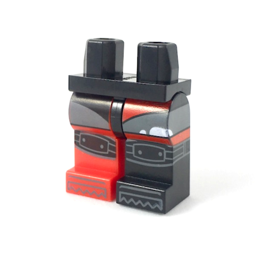 Деталь LEGO 970d03pb06 Hips and 1 Black Left Leg, 1 Red Right Leg with Short Shorts over White Tights, Black Knee Pads with Boots Pattern