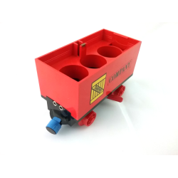 Train Battery Box Car with Two Contact Holes, Red Switch Lever, Blue and Red Magnets, and Red Wheels with 'TRANSPORT' on Yellow Box and 'COMPANY' Pattern on Both Sides (Stickers) - Set 180