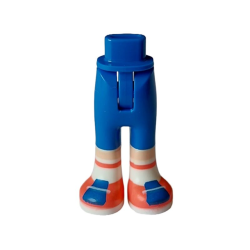 Mini Doll Hips and Trousers with Back Pockets with Molded Light Nougat Lower Legs / Boots and Printed Coral and Blue Shoes and White Socks Pattern - Thin Hinge