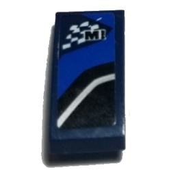 Slope, Curved 2 x 1 x 2/3 with Letter M on Checkered Flag and Black, Blue and White Stripes Pattern Model Left Side (Sticker) - Set 75885 Slope, Curved 2 x 1 x 2/3 with Letter M on Checkered Flag and Black, Blue and White Stripes Pattern Model Left Side (Sticker) - Set 75885