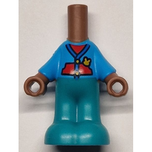 Деталь LEGO bb1357pb020 Micro Doll, Body with Molded Dark Azure Top and Dark Turquoise Pants and Printed Blue Jacket Hems over Red Top, Pockets and Bright Light Orange Buttons and Rabbit Pattern