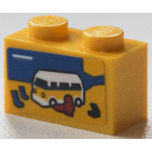 Деталь LEGO 3004pb275 Brick 1 x 2 with Camper Van on Beach with Red Minifigure Silhouette Pattern (Sticker) - Set 40346