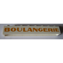 Brick 1 x 8 without Bottom Tubes with Cross Side Supports with Gold 'BOULANGERIE' Pattern