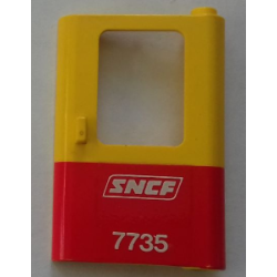 Door 1 x 4 x 5 Train Right, Thin Support at Bottom with Red Bottom Half and White 'SNCF 7735' Pattern (Sticker) - Set 7735 Door 1 x 4 x 5 Train Right, Thin Support at Bottom with Red Bottom Half and White 'SNCF 7735' Pattern (Sticker) - Set 7735