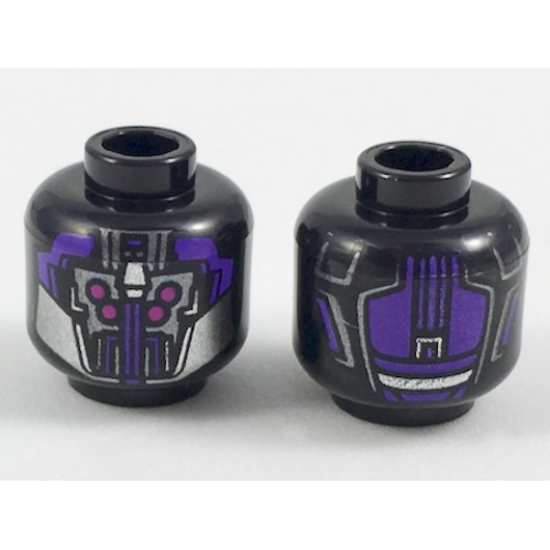 Деталь LEGO 3626pb2004 Minifigure, Head Alien Sakaarian with Dark Purple Armor, Silver Jaw Guard, and 4 Magenta Eyes Pattern