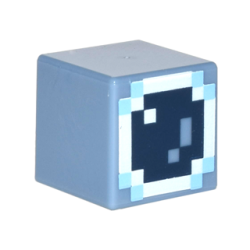 Minifigure, Head, Modified Cube with Pixelated Bright Light Blue, Dark Blue, and White Astronaut Helmet Pattern (Minecraft Skin)