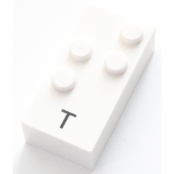 Brick, Braille 2 x 4 with 4 Studs with Black Capital Letter T Pattern (dots-2345 ⠞)
