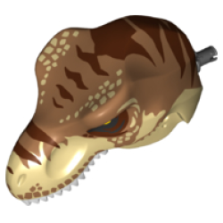 Dinosaur Head Tyrannosaurus rex with Medium Nougat Top and Black Pin with White Teeth and Dark Brown Stripes Pattern Dinosaur Head Tyrannosaurus rex with Medium Nougat Top and Black Pin with White Teeth and Dark Brown Stripes Pattern