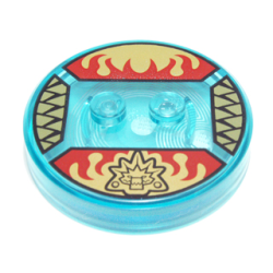 Dimensions Toy Tag 4 x 4 x 2/3 with 2 Studs and Trans-Light Blue Bottom with Legends of Chima Crocodile Head and Red Flames on Gold Background Pattern (Cragger)