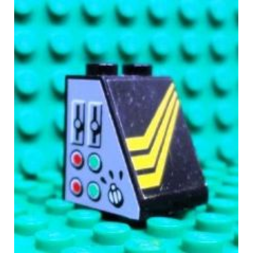 Деталь LEGO 3678apb13L Slope 65 2 x 2 x 2 without Bottom Tube with Gauges and Diagonal Yellow Stripes Pattern Model Left Side (Stickers) - Set 8425