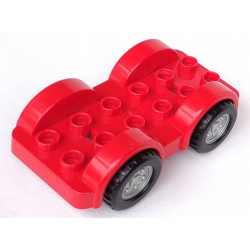 Duplo Car Base 2 x 6 with Black Tires and Metallic Silver Wheels on Removable Axles (13305 / 47436c02pb01) - Red Duplo Car Base 2 x 6 with Black Tires and Metallic Silver Wheels on Removable Axles (13305 / 47436c02pb01) - Red