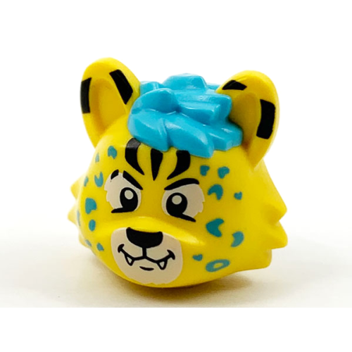 Деталь LEGO 73235pb01 Minifigure, Head, Modified Cat with Medium Azure Hair and Rosettes, Black Markings, Eyes and Nose Pattern