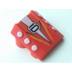 Brick, Modified 2 x 2 No Studs, Sloped with 6 Side Pistons Raised with Black Stylized Number 6 on White Triangle, Orange Curved Stripes Pattern