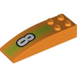 Slope, Curved 6 x 2 with White Number 8 on Lime Stripes Pattern
