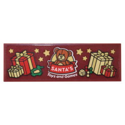 Tile 2 x 6 with Dark Orange Teddy Bear, 'SANTA'S Toys and Games', Presents, Toys, and Gold Stars Pattern (Sticker) - Set 10308