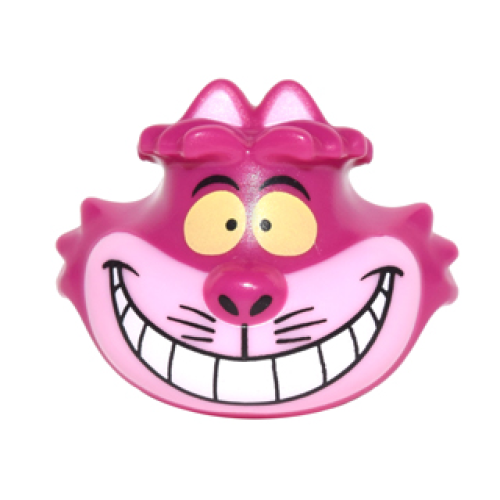 Деталь LEGO 26026pb01 Minifigure, Head, Modified Cheshire Cat with Wide Grin, Bright Light Pink Muzzle, and Yellow Eyes Pattern